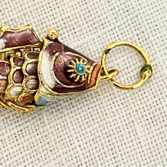 Cloisonné Wiggly Fish Pendant/Charm gold brown turquoise - Picture 6 of 13
